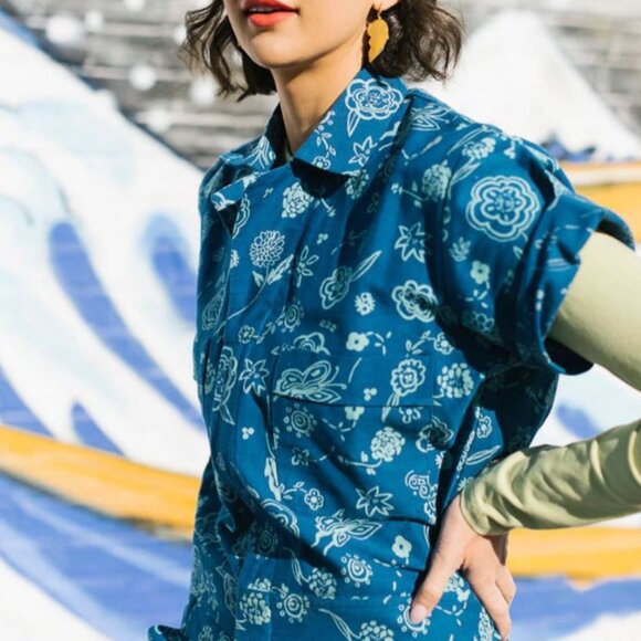 Blue Floral Jumpsuit | Printed jumpsuit | Boiler-suit | Romper | Batik size Sm - Picture 6 of 7